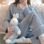 Women's Ribbed Button Front Long Sleeve Pyjama Set - Image 4