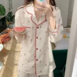 Women's Printed Button Front Long Sleeve Pyjama Set