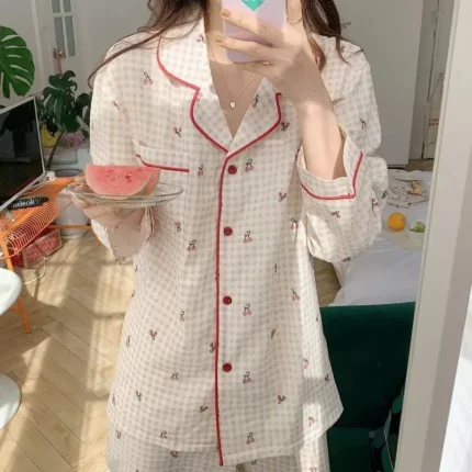 Women's Printed Button Front Long Sleeve Pyjama Set
