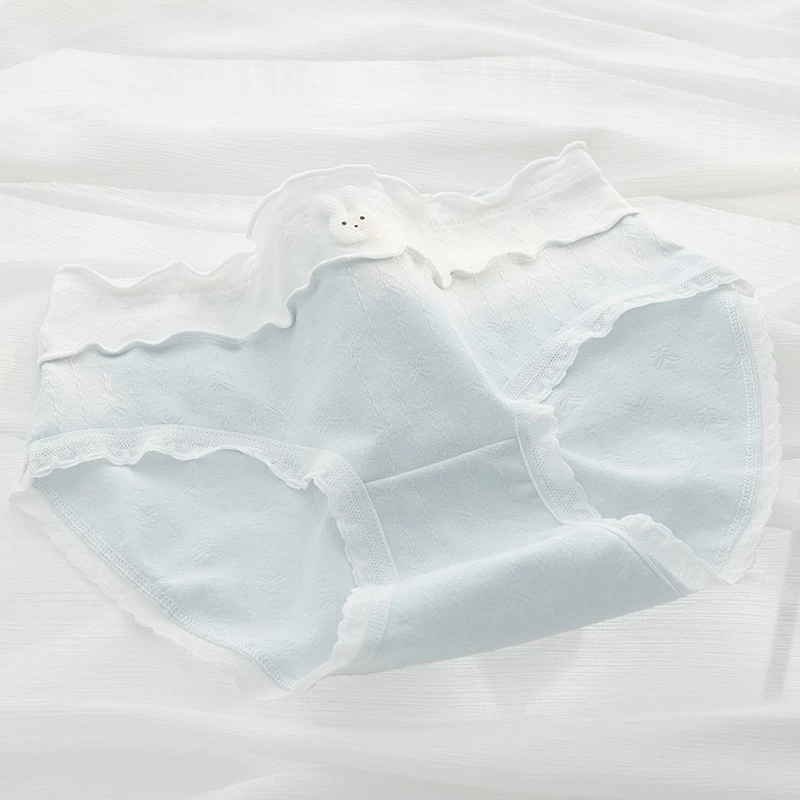 CAI-V19-S1 Pale Blue Scalloped Edge Button Detail Briefs - Image 1