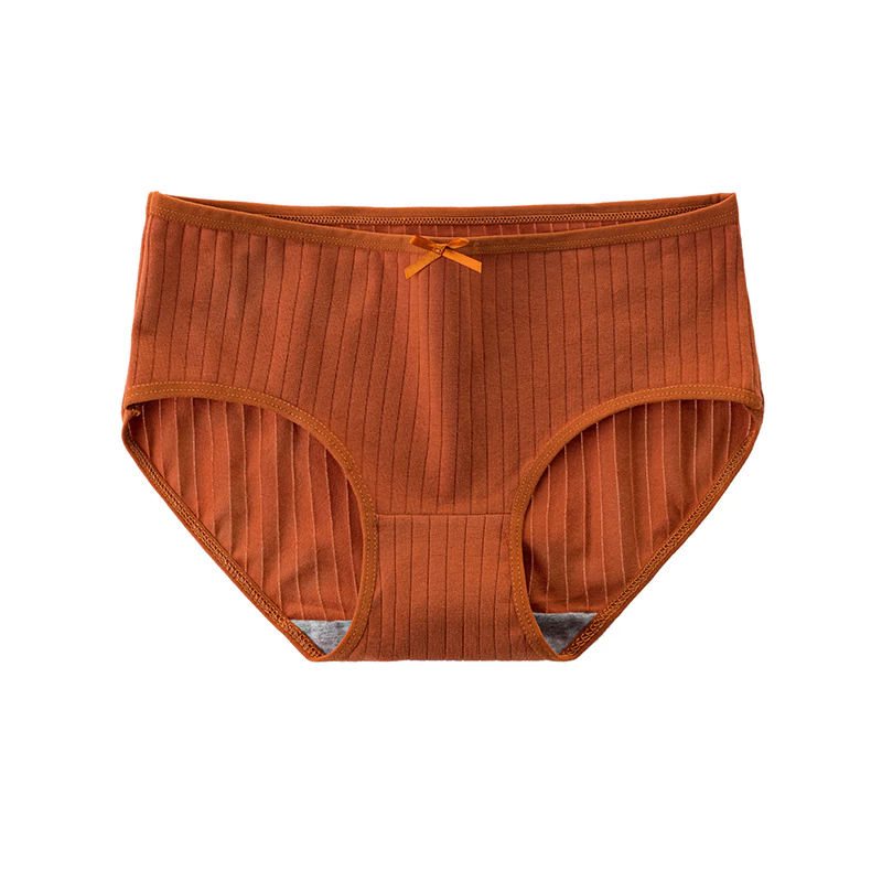 CAI-V28-S2 Rust Orange Ribbed Bow Detail Underwear Briefs - Image 1