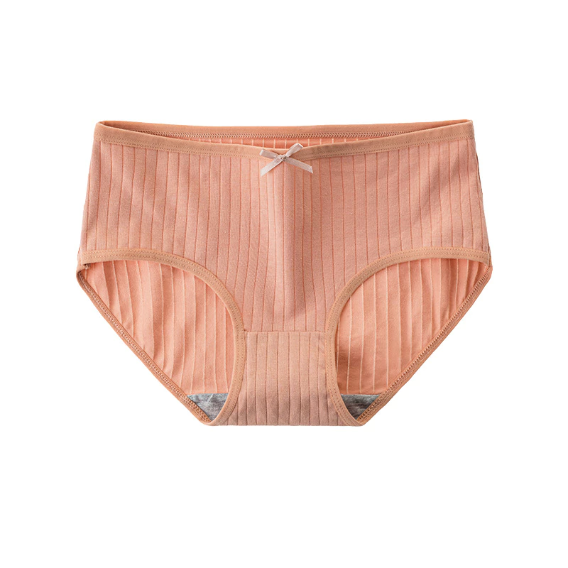 CAI-V30-S2 Peach Pink Ribbed Bow Detail Underwear Briefs - Image 1