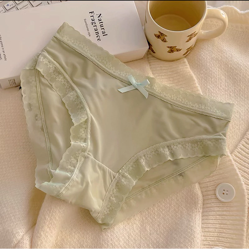 CAI-V31-S2 Sage Green Ruffle Trim Bow Detail Briefs - Image 1