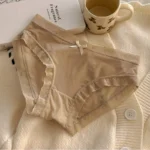 Taupe Ruffle Trim Bow Detail Underwear Briefs