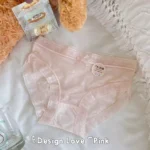 Pink Patterned Lace Trim Bow Detail Briefs