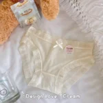 Cream Patterned Lace Trim Bow Detail Briefs