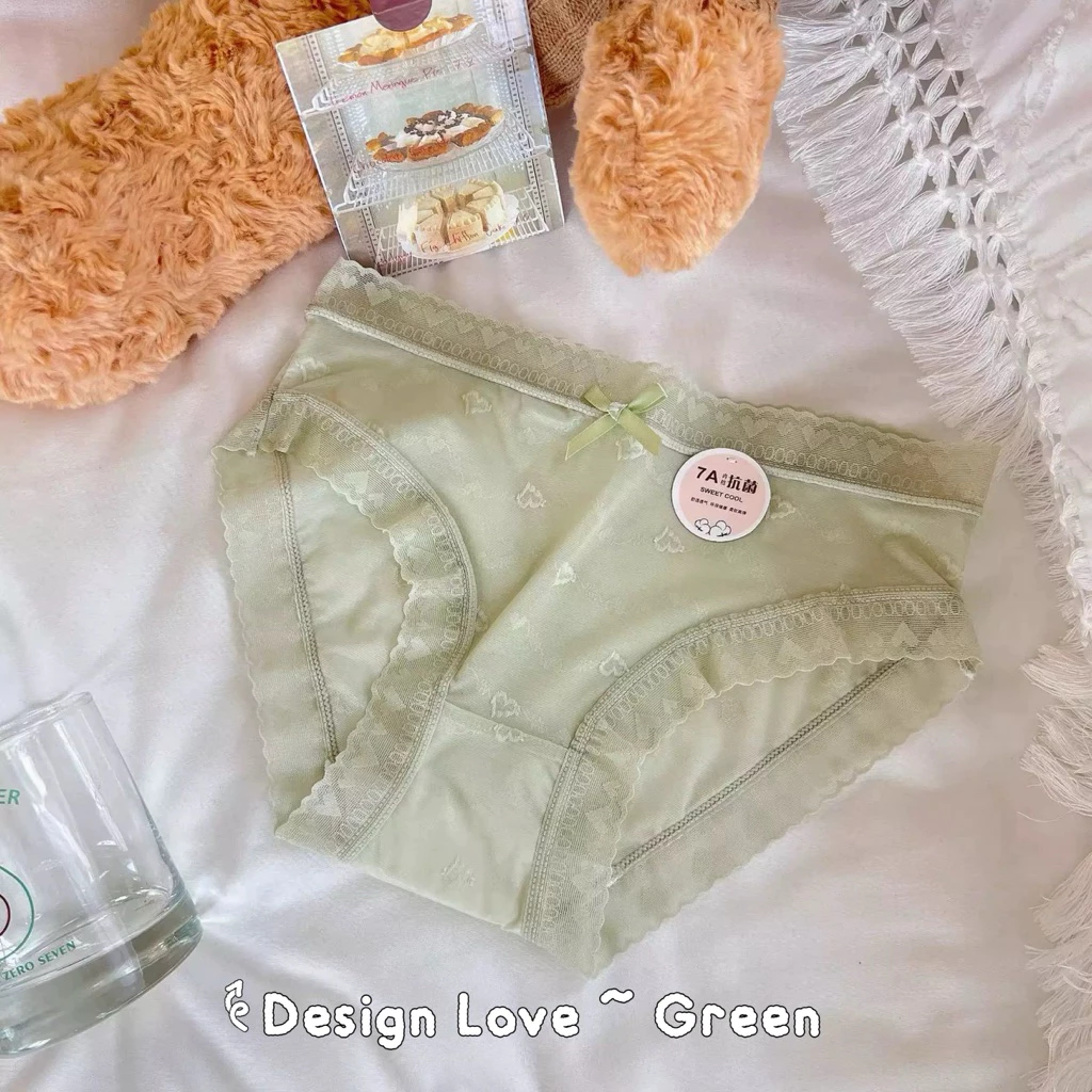 CAI-V40-S2 Pale Green Patterned Lace Trim Underwear Briefs - Image 1