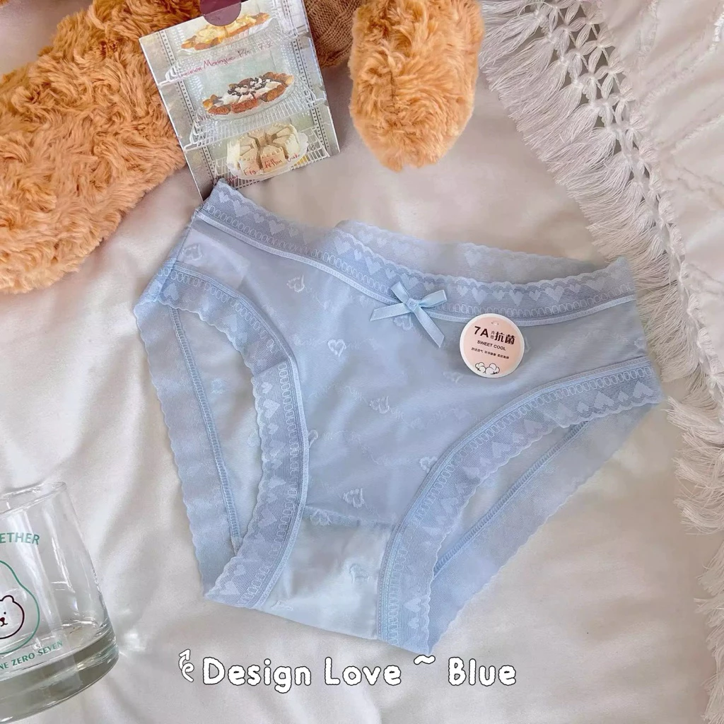 CAI-V41-S2 Pale Blue Patterned Lace Trim Underwear Briefs - Image 1