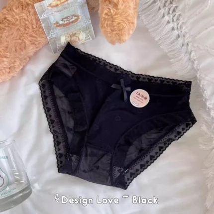 Black Patterned Lace Trim Bow Detail Briefs
