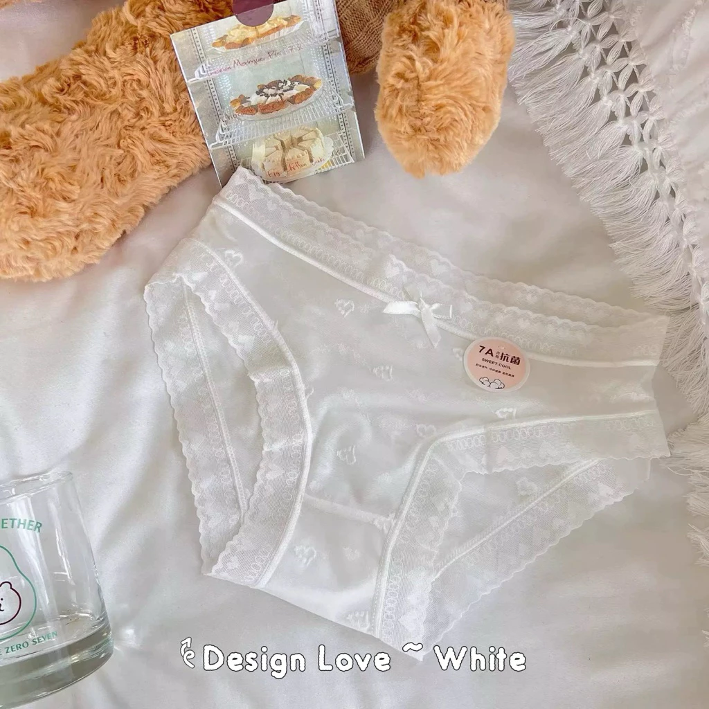 CAI-V44-S2 White Patterned Lace Trim Bow Detail Briefs - Image 1